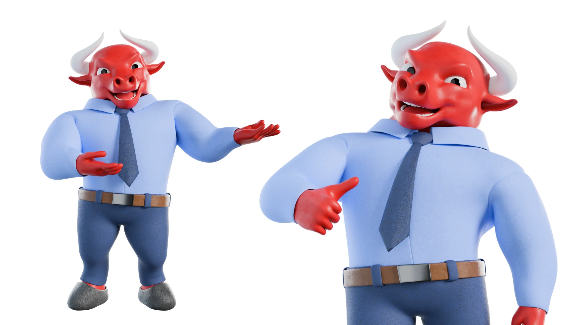 High-quality professional business bull mascot 3D character rendering showcase